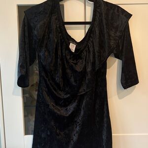 Zenobia Black Velvet Midi Dress with Scoop Neck